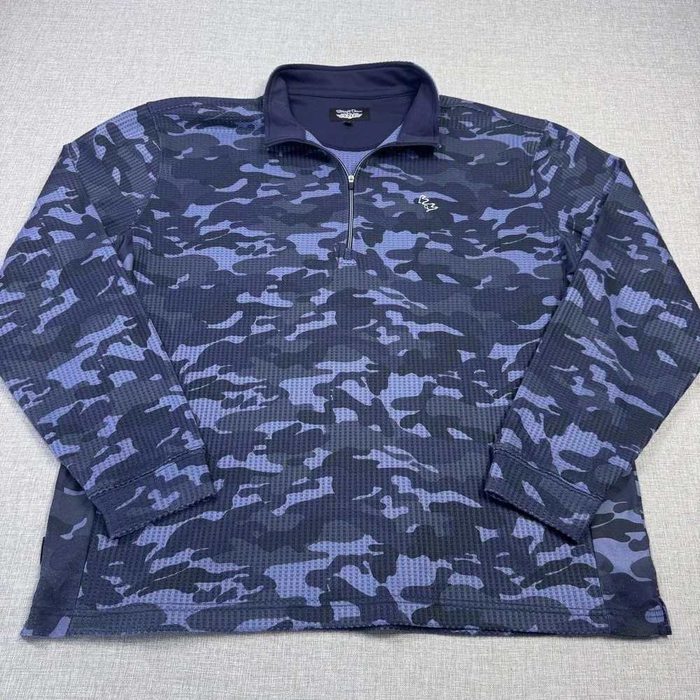 Straight Down Camouflage Golf 1/4 Zip Top Mens 2XL Blue Performance Long Sleeve